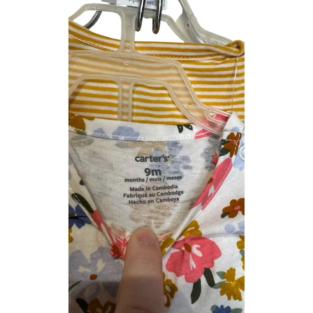Carter's Bodysuits Pants Set Long Sleeve Flower Stripes 4-piece 9‎ Months NWT